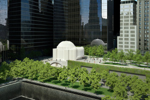 A rendering of the new St. Nicholas Greek Orthodox Church, with conceptual images of a landscaped open space known as Liberty Park Image: Santiago Calatrava Source: www.nytimes.com